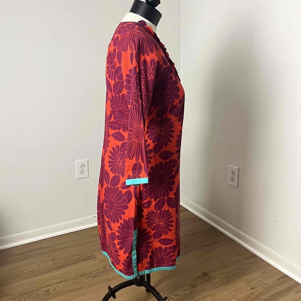 Boden Purple Orange 3/4 Sleeve Floral Ruffle Shift Dress Size 4 - Picture 2 of 14